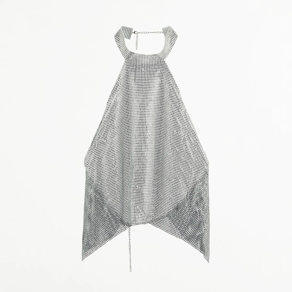 BNWT ZARA JEWEL TOP SILVER SZ MED
